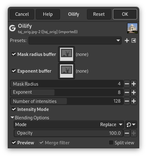 „Oilify“ filter options