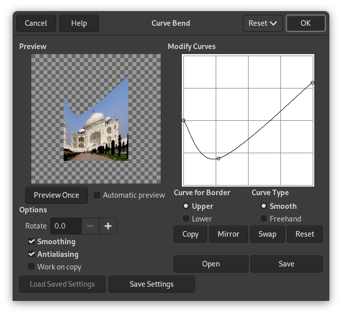 „Curve bend“ filter options