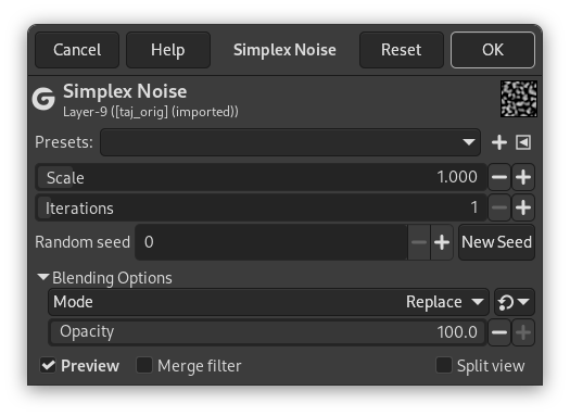 „Simplex Noise“ filter options