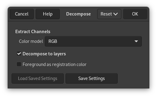 „Decompose“ command options