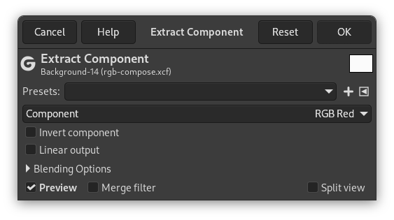 „Extract Component“ command options