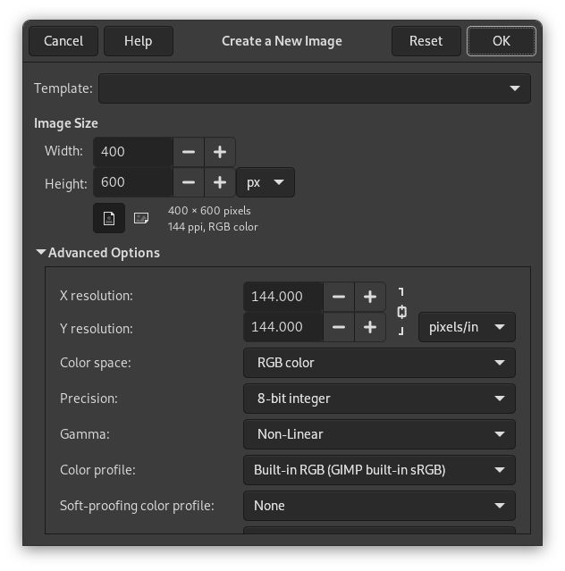 The „Create a New Image“ dialog