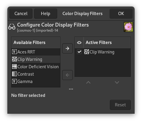 The „Color Display Filters“ dialog