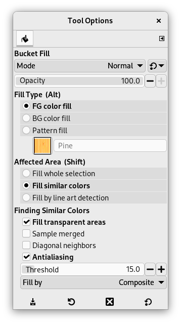 „Bucket Fill“ tool options