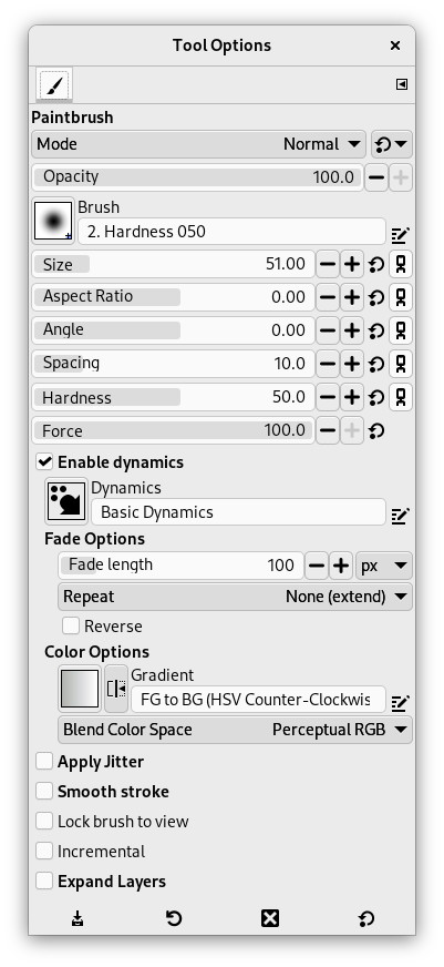 Paintbrush tool options