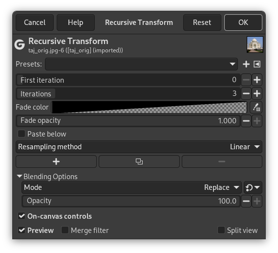 Opcions del filtre «Transformació recursiva»