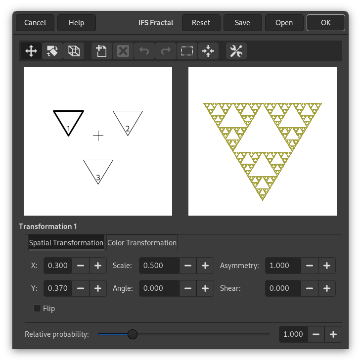 Opcions pel filtre «Fractal IFS»