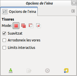 Les opcions de l'eina Selecció de tisores