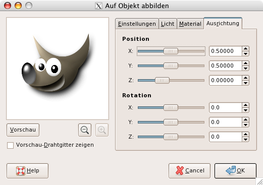 Eigenschaften des Filters „Auf Objekt abbilden“ (Ausrichtung)