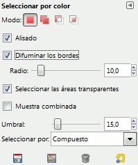 Opciones de herramienta para la herramienta de selección por color