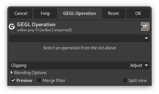 « GEGL Operation » tool options