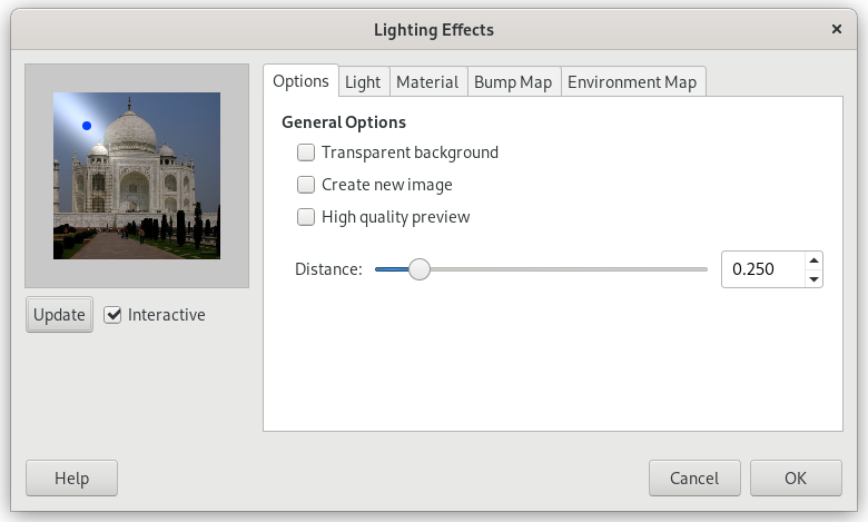“Lighting” filter options (General Options)
