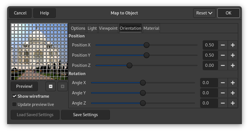 „Map Object” options (Orientation)