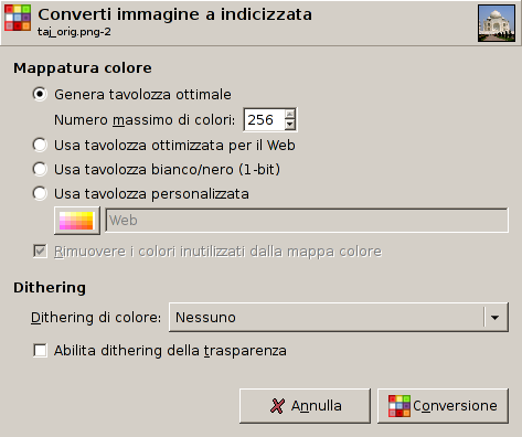 The «Convert Image to Indexed Colors» dialog