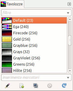 La finestra di dialogo Tavolozze