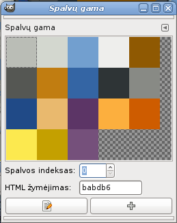 Indeksuotas paveikslėlis su 6 spalvomis jo Spalvų gamos dialoge