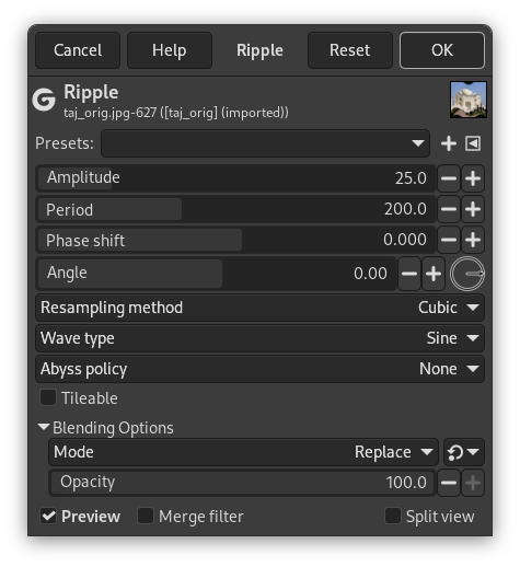 „Ripple“ filter options