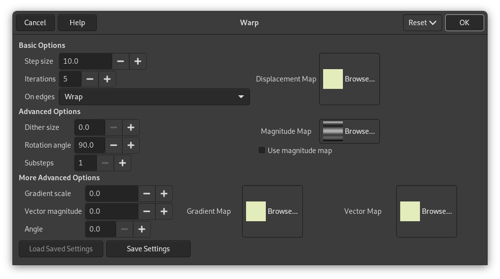 Warp filter options