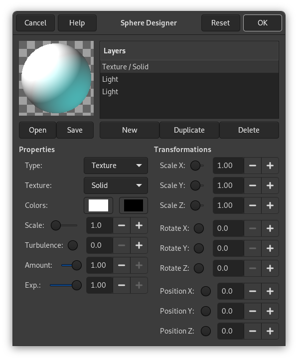 „Sphere Designer“ filter parameters