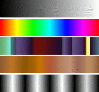 Nokre eksempel på fargeovergangar i GIMP.