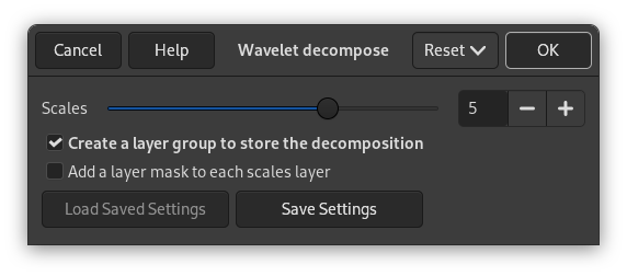 „Wavelet decompose” options