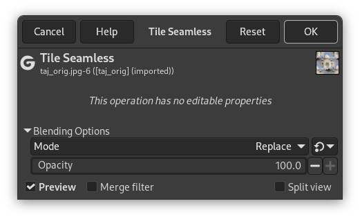 „Tile Seamless” filter options