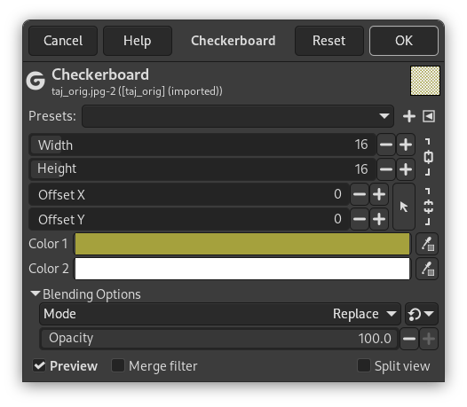 „Checkerboard” filter options