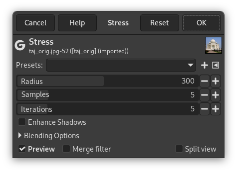 The „Stress” filter Dialog