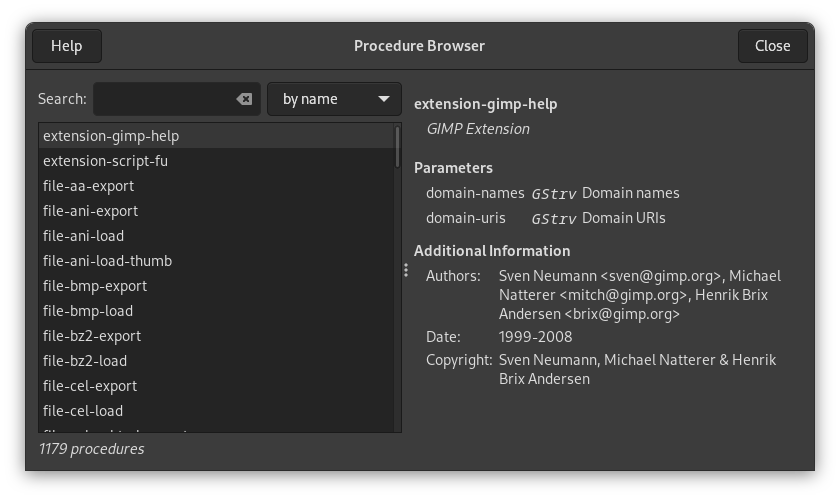 The „Procedure Browser” dialog window