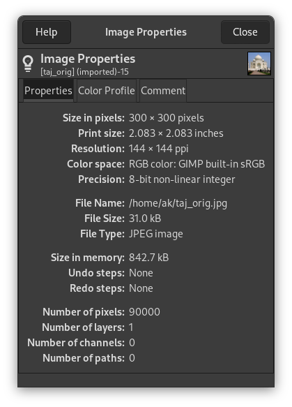 „Image Properties” Dialog