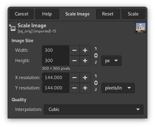 The „Scale Image” dialog