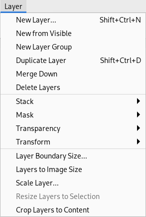 The Contents of the „Layer” Menu