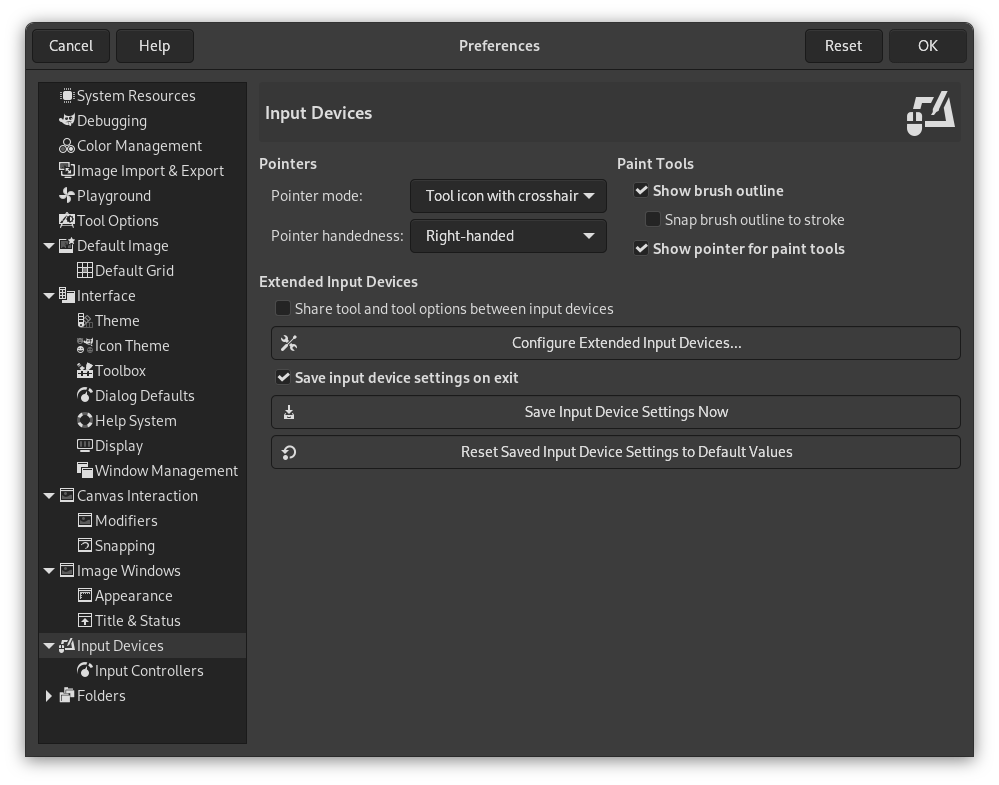 Input devices preferences