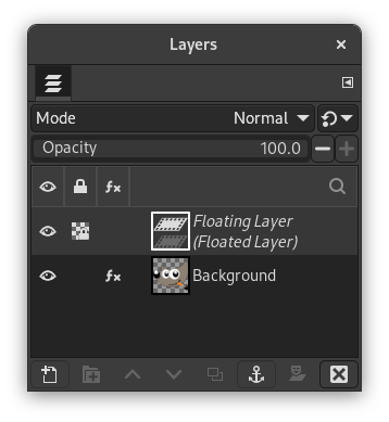 Layers dialog showing a floating selection.