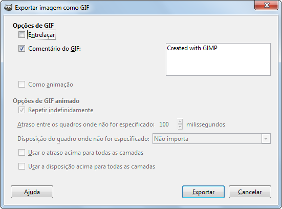 The GIF Export dialog