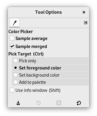 Opções da ferramenta de seleção de cores