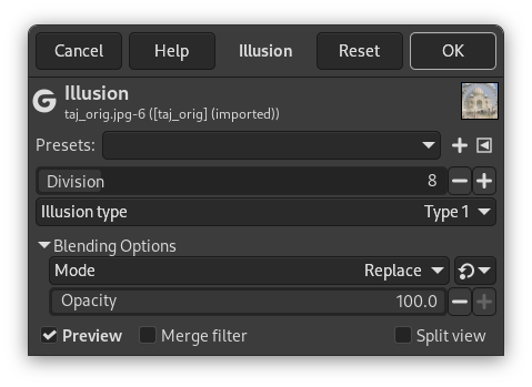 “Illusion” filter options