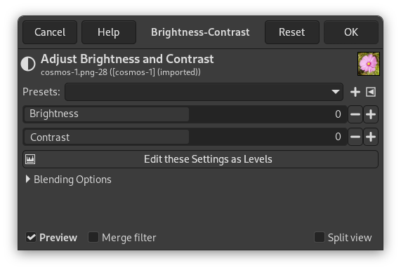 Brightness-Contrast options dialog