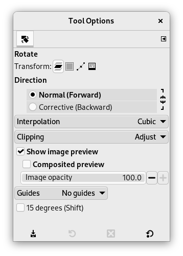 Rotation tool options