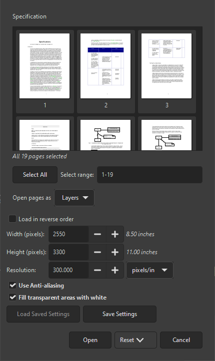 Вікно імпортування PDF