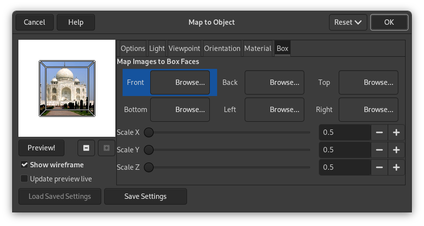 «Map Object» options (Box)