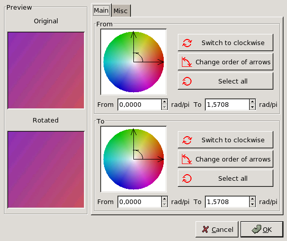Main Options of the Color Map Rotation filter