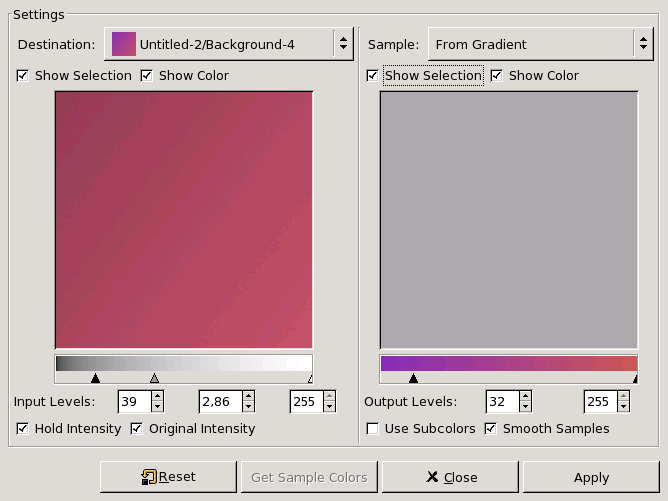 Options of the Sample Colorize filter