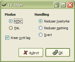 Innstillingane for filteret TV-filter