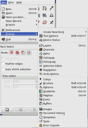 The Dialogs submenu of the Toolbox File menu