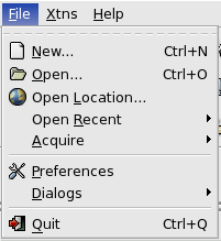 The File menu of the Toolbox