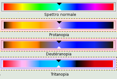 Esempio dei tre tipi di deficienze visive in un'immagine
