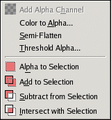 The Transparency submenu of the Layer menu
