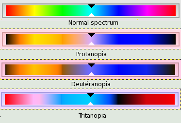 Ejemplos de los tres tipos de deficiencias de la visión en una imagen