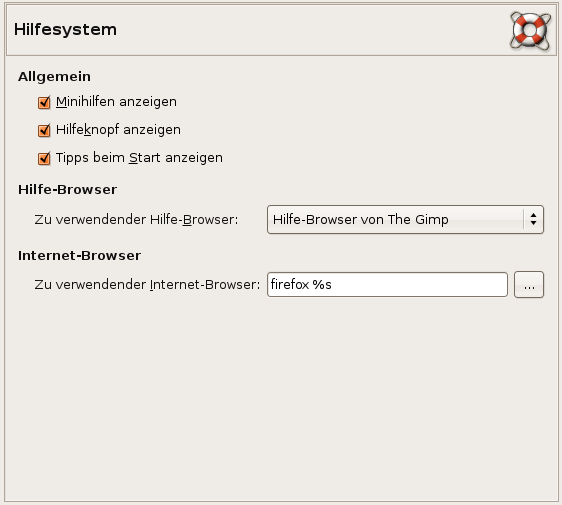 Die Einstellungen zum Hilfesystem (Linux-Bildschirmfoto)